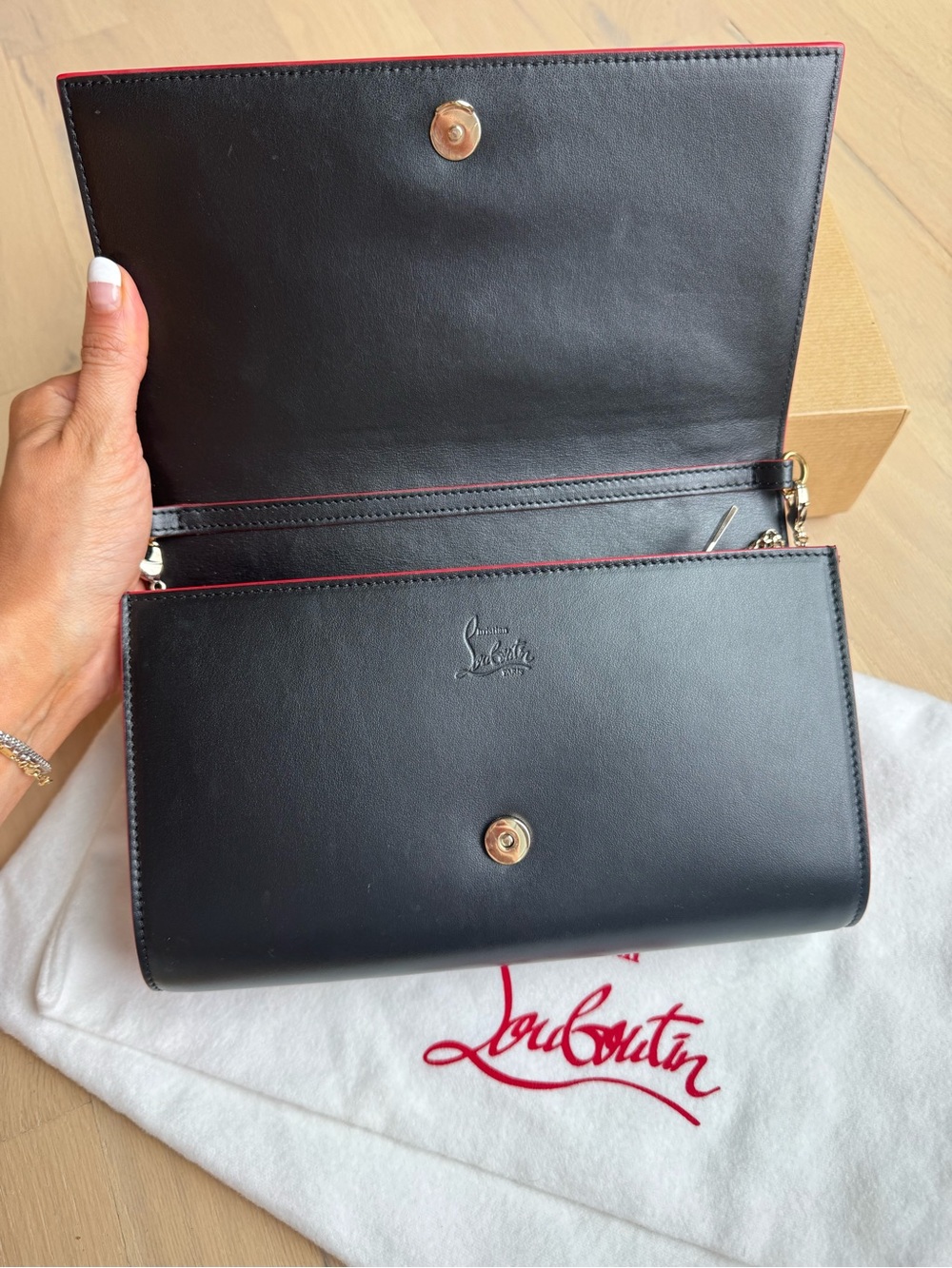 Christian Louboutin Black Spike-Studded Leather Crossbody Bag with Gold Spikes - Picture 3 of 7